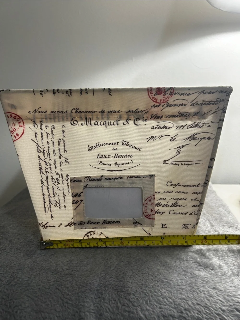 Decorative Script storage bin Box in Cream with Black Script